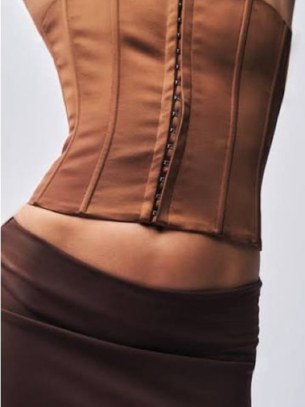 Danielle Guizio Brown Satin Strapless Corset Top